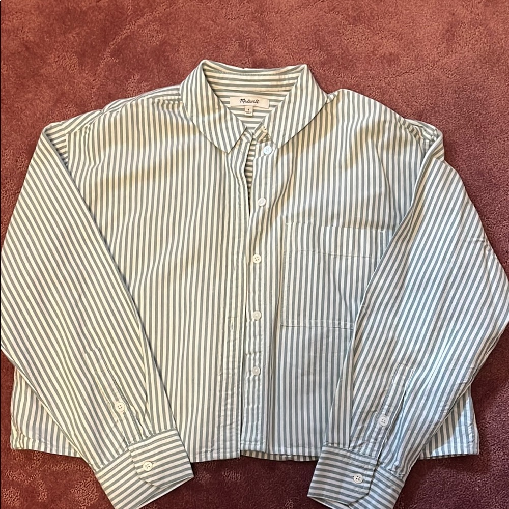 Madewell Green Striped Button-Up Shirt